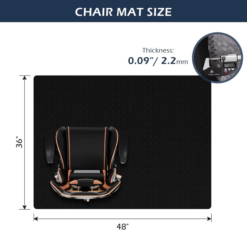 SALLOUS Chair Mat for Carpet, 48" x 36" Office Chair Mat for Carpeted Floors, Heavy Duty Vinyl Floor Mat with Grips, Carpeted Floor Protector Computer Desk Mat for Home Office (Black) - Image 2